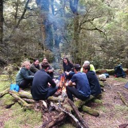 Gold DOE Students around the campfire